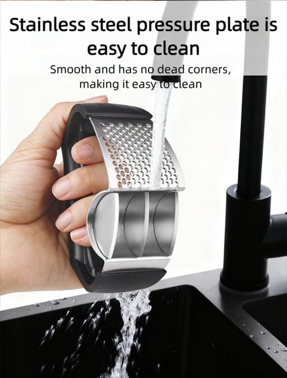 2-in-1 Garlic Press Rocker Stainless Steel with Slicer Blade, Garlic Roller,Garlic Rocker Press for Ginger & Chili, Ergonomic Non-Slip Handle, Dishwasher Safe Garlic Crusher