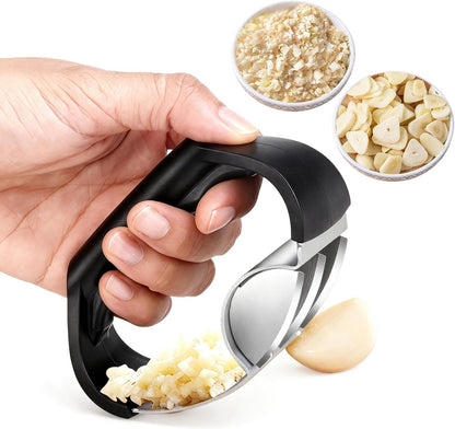 2-in-1 Garlic Press Rocker Stainless Steel with Slicer Blade, Garlic Roller,Garlic Rocker Press for Ginger & Chili, Ergonomic Non-Slip Handle, Dishwasher Safe Garlic Crusher