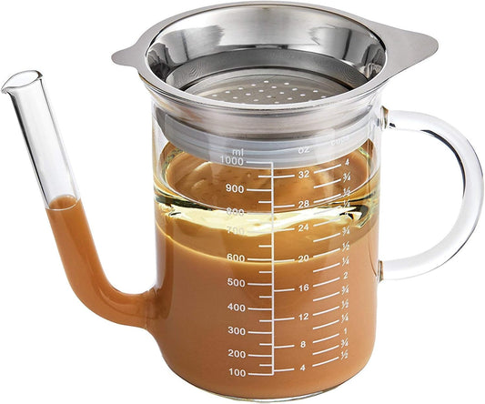Kitchen Roasting Fat Separator Gravy Strainer, Borosilicate Glass, 32-Ounces, For Stress-Free Holiday Meal Prep and Serving