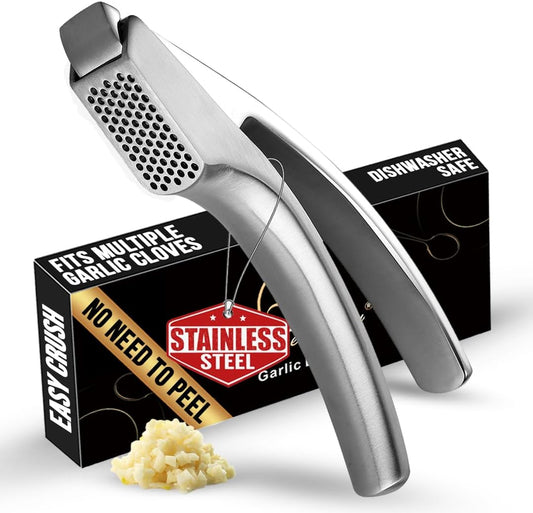 Lifetime Replacement Garlic Press, No Need to Peel, Fine Mince | Detachable Design for Easy Cleaning, Ergonomic Handle for Effortless Press, Stainless Steel Rust-Resistant, Dishwasher Safe