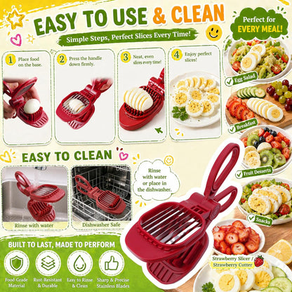Large Egg Slicer for Hard Boiled Eggs with 304 Stainless Steel Blade | Scissor Handle, Thick and Sturdy Blade, Strawberry Slicers, Easy to Clean Use