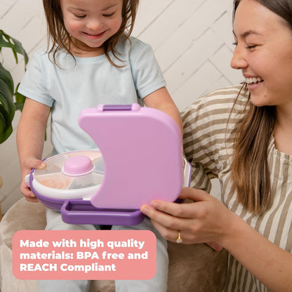 Lunchbox with Small Snack Spinner Flip - Bundle with Hand Strap & Sticker Sheet, 2-in-1 Bento Style Lunch Container, 5 Small +1 Large Sandwich Compartment, BPA & PVC Free - Taro Purple
