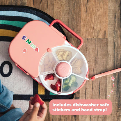 Lunchbox with Small Snack Spinner Flip - Bundle with Hand Strap & Sticker Sheet, 2-in-1 Bento Style Lunch Container, 5 Small +1 Large Sandwich Compartment, BPA & PVC Free - Taro Purple