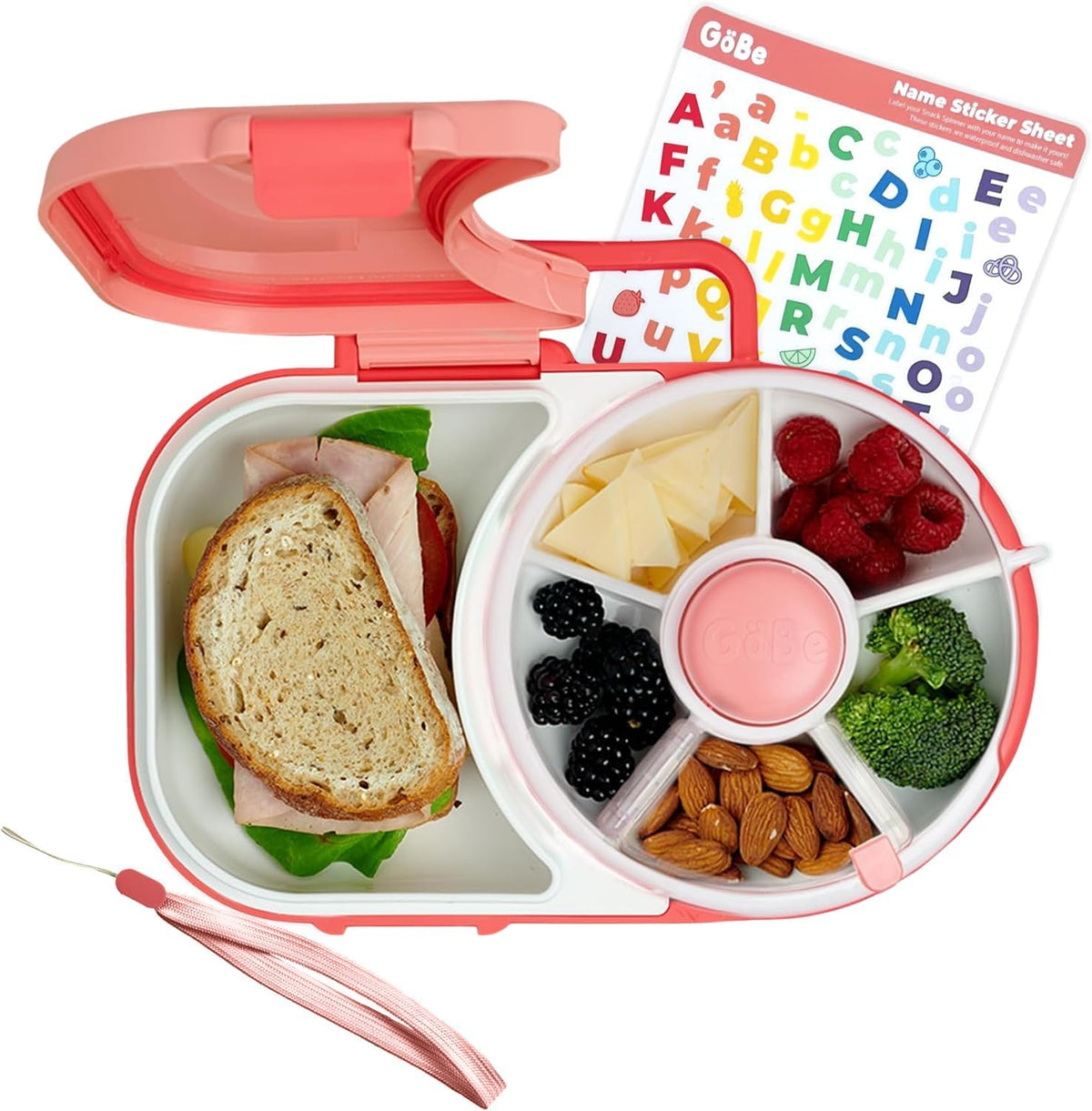 Lunchbox with Small Snack Spinner Flip - Bundle with Hand Strap & Sticker Sheet, 2-in-1 Bento Style Lunch Container, 5 Small +1 Large Sandwich Compartment, BPA & PVC Free - Taro Purple