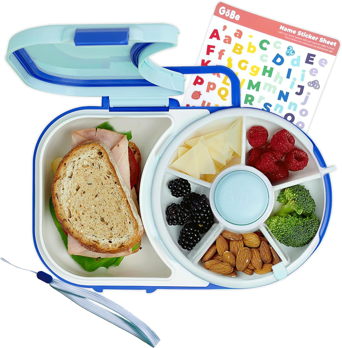 Lunchbox with Small Snack Spinner Flip - Bundle with Hand Strap & Sticker Sheet, 2-in-1 Bento Style Lunch Container, 5 Small +1 Large Sandwich Compartment, BPA & PVC Free - Taro Purple