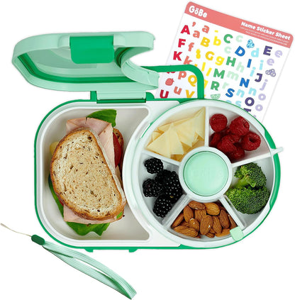 Lunchbox with Small Snack Spinner Flip - Bundle with Hand Strap & Sticker Sheet, 2-in-1 Bento Style Lunch Container, 5 Small +1 Large Sandwich Compartment, BPA & PVC Free - Taro Purple