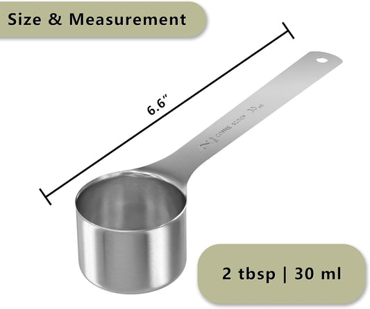 1PCS Coffee Scoop, 2Tbsp(30ml) Stainless Steel Measuring Spoon | 6.6" Length, Food-Grade Stainless Steel, Accurate Measurement, Dishwasher-Safe, Engraved Marking, Coffee Ritual Essential