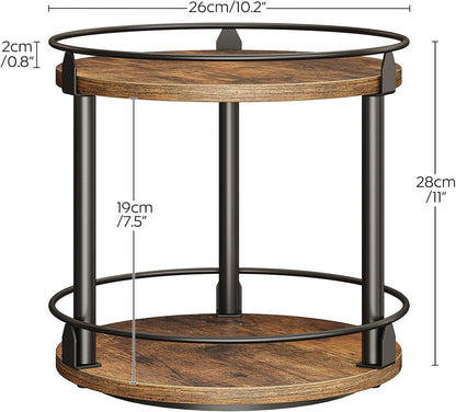Lazy Susan Organizer, Rotating Spice Rack, 2 Tier Spice Turntable Organizer, Industrial Turntable Spice Holder, for Kitchen Countertop and Cabinet, Compact and Versatile, Rustic Brown SR22BR