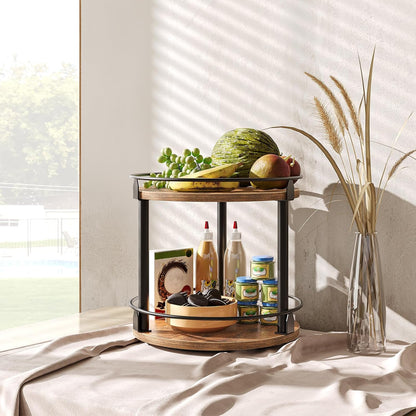 Lazy Susan Organizer, Rotating Spice Rack, 2 Tier Spice Turntable Organizer, Industrial Turntable Spice Holder, for Kitchen Countertop and Cabinet, Compact and Versatile, Rustic Brown SR22BR