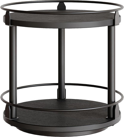 Lazy Susan Organizer, Rotating Spice Rack, 2 Tier Spice Turntable Organizer, Industrial Turntable Spice Holder, for Kitchen Countertop and Cabinet, Compact and Versatile, Rustic Brown SR22BR