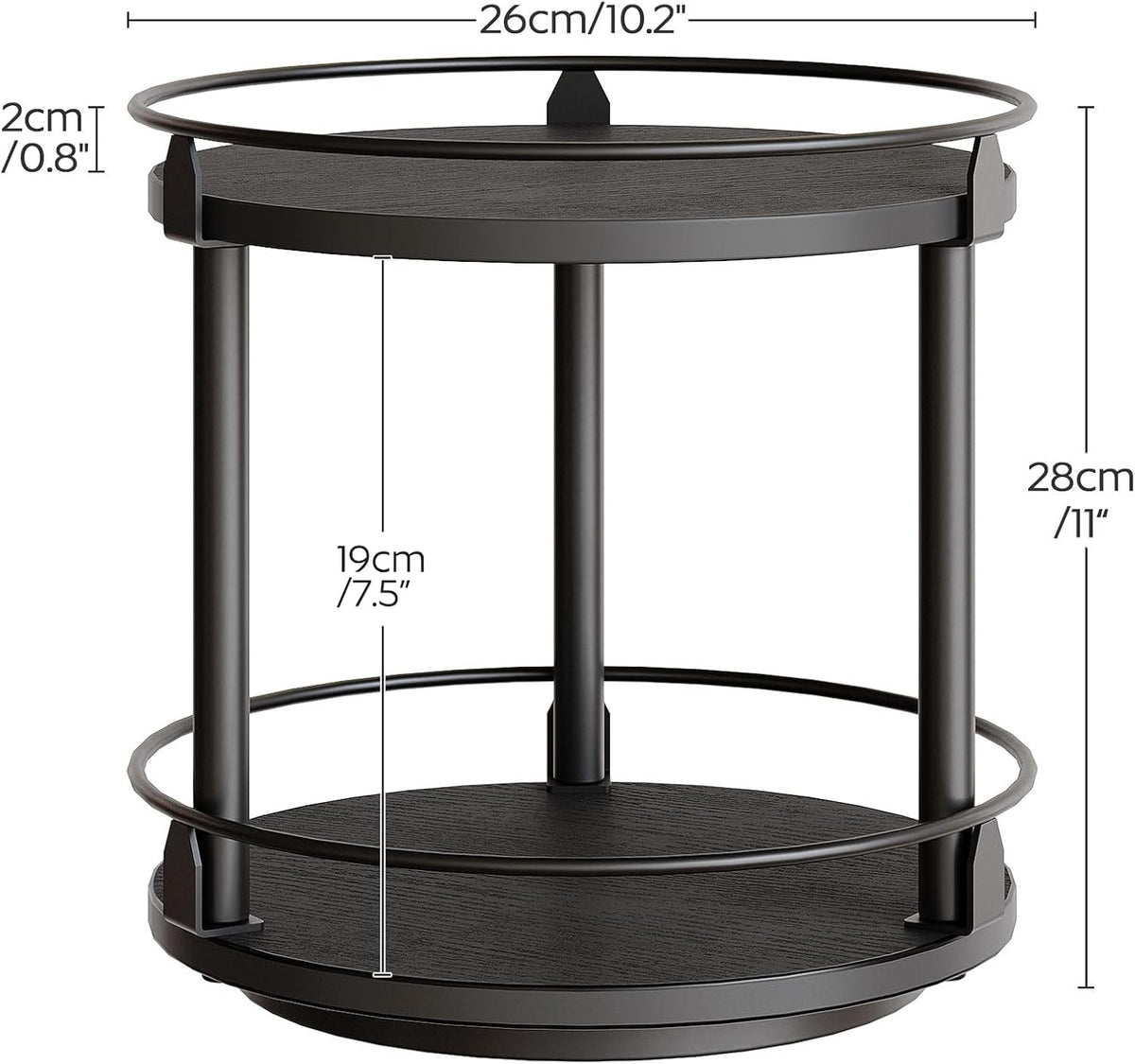 Lazy Susan Organizer, Rotating Spice Rack, 2 Tier Spice Turntable Organizer, Industrial Turntable Spice Holder, for Kitchen Countertop and Cabinet, Compact and Versatile, Rustic Brown SR22BR
