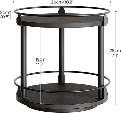 Lazy Susan Organizer, Rotating Spice Rack, 2 Tier Spice Turntable Organizer, Industrial Turntable Spice Holder, for Kitchen Countertop and Cabinet, Compact and Versatile, Rustic Brown SR22BR
