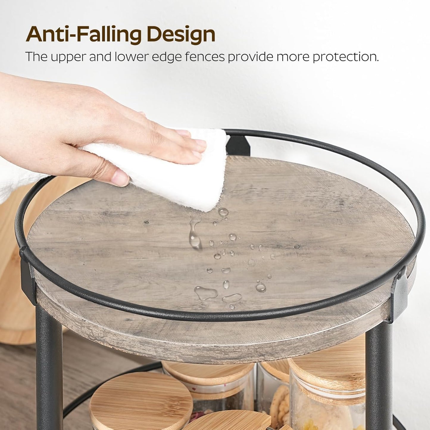Lazy Susan Organizer, Rotating Spice Rack, 2 Tier Spice Turntable Organizer, Industrial Turntable Spice Holder, for Kitchen Countertop and Cabinet, Compact and Versatile, Rustic Brown SR22BR