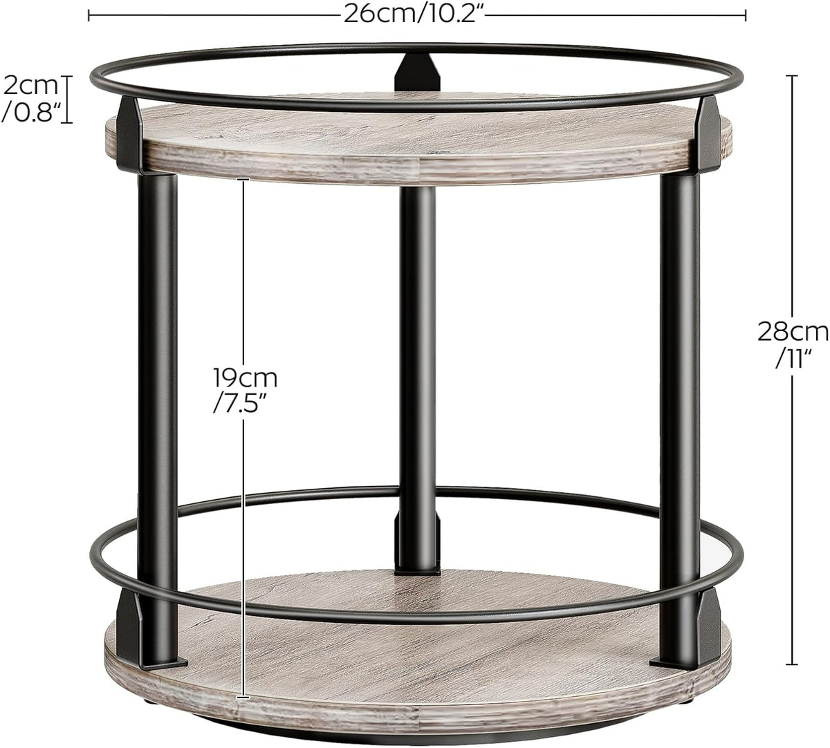 Lazy Susan Organizer, Rotating Spice Rack, 2 Tier Spice Turntable Organizer, Industrial Turntable Spice Holder, for Kitchen Countertop and Cabinet, Compact and Versatile, Rustic Brown SR22BR