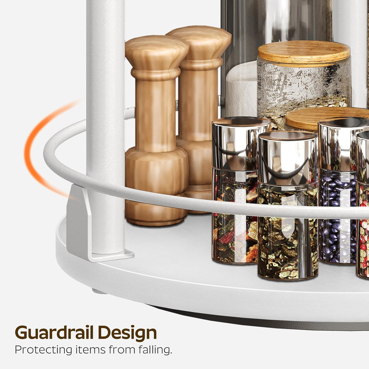 Lazy Susan Organizer, Rotating Spice Rack, 2 Tier Spice Turntable Organizer, Industrial Turntable Spice Holder, for Kitchen Countertop and Cabinet, Compact and Versatile, Rustic Brown SR22BR