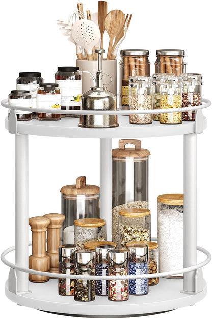 Lazy Susan Organizer, Rotating Spice Rack, 2 Tier Spice Turntable Organizer, Industrial Turntable Spice Holder, for Kitchen Countertop and Cabinet, Compact and Versatile, Rustic Brown SR22BR