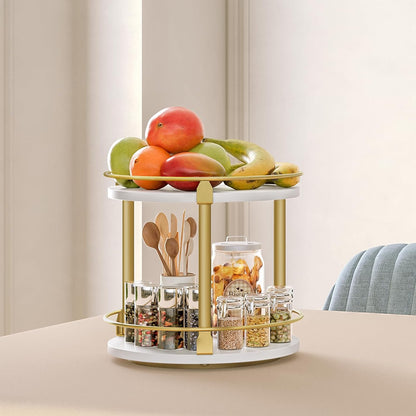 Lazy Susan Organizer, Rotating Spice Rack, 2 Tier Spice Turntable Organizer, Industrial Turntable Spice Holder, for Kitchen Countertop and Cabinet, Compact and Versatile, Rustic Brown SR22BR
