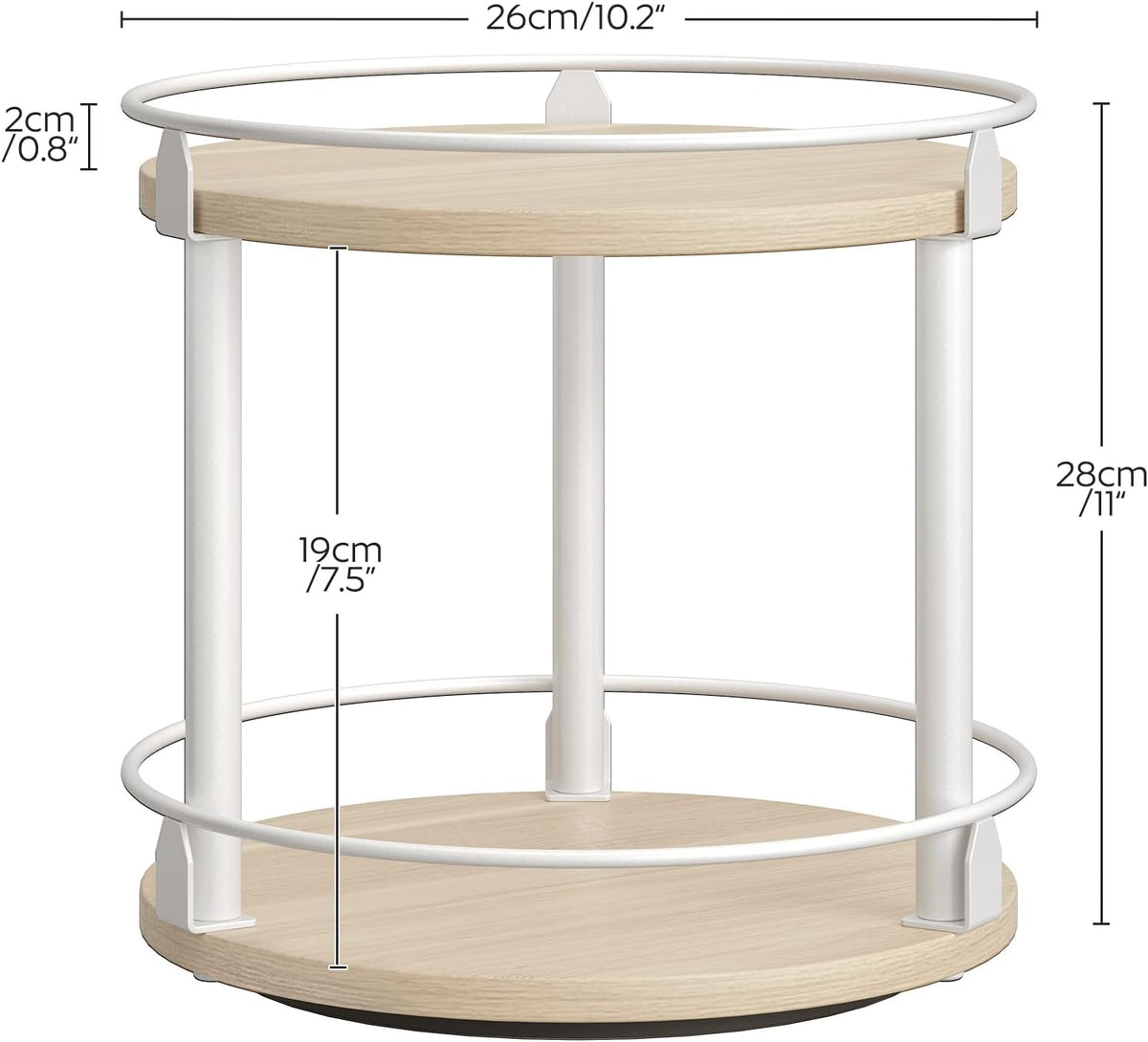 Lazy Susan Organizer, Rotating Spice Rack, 2 Tier Spice Turntable Organizer, Industrial Turntable Spice Holder, for Kitchen Countertop and Cabinet, Compact and Versatile, Rustic Brown SR22BR