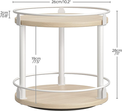 Lazy Susan Organizer, Rotating Spice Rack, 2 Tier Spice Turntable Organizer, Industrial Turntable Spice Holder, for Kitchen Countertop and Cabinet, Compact and Versatile, Rustic Brown SR22BR