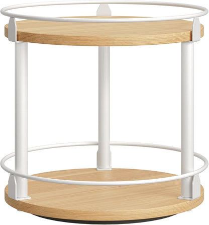 Lazy Susan Organizer, Rotating Spice Rack, 2 Tier Spice Turntable Organizer, Industrial Turntable Spice Holder, for Kitchen Countertop and Cabinet, Compact and Versatile, Rustic Brown SR22BR