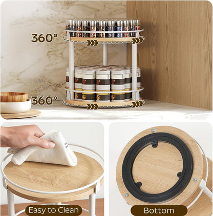 Lazy Susan Organizer, Rotating Spice Rack, 2 Tier Spice Turntable Organizer, Industrial Turntable Spice Holder, for Kitchen Countertop and Cabinet, Compact and Versatile, Rustic Brown SR22BR