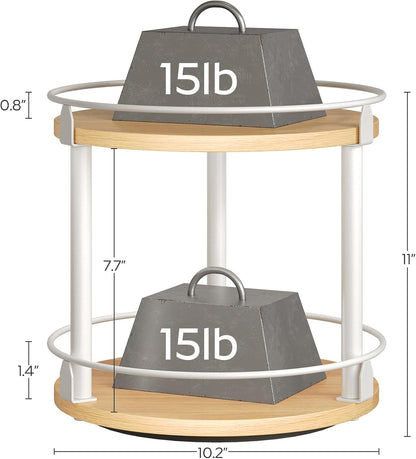 Lazy Susan Organizer, Rotating Spice Rack, 2 Tier Spice Turntable Organizer, Industrial Turntable Spice Holder, for Kitchen Countertop and Cabinet, Compact and Versatile, Rustic Brown SR22BR