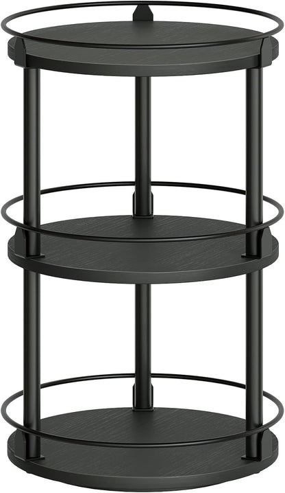 Lazy Susan Organizer, Rotating Spice Rack, 2 Tier Spice Turntable Organizer, Industrial Turntable Spice Holder, for Kitchen Countertop and Cabinet, Compact and Versatile, Rustic Brown SR22BR