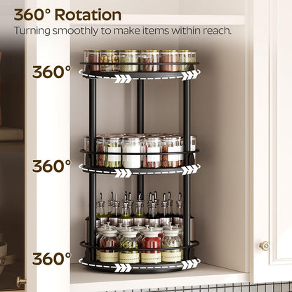 Lazy Susan Organizer, Rotating Spice Rack, 2 Tier Spice Turntable Organizer, Industrial Turntable Spice Holder, for Kitchen Countertop and Cabinet, Compact and Versatile, Rustic Brown SR22BR