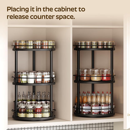 Lazy Susan Organizer, Rotating Spice Rack, 2 Tier Spice Turntable Organizer, Industrial Turntable Spice Holder, for Kitchen Countertop and Cabinet, Compact and Versatile, Rustic Brown SR22BR
