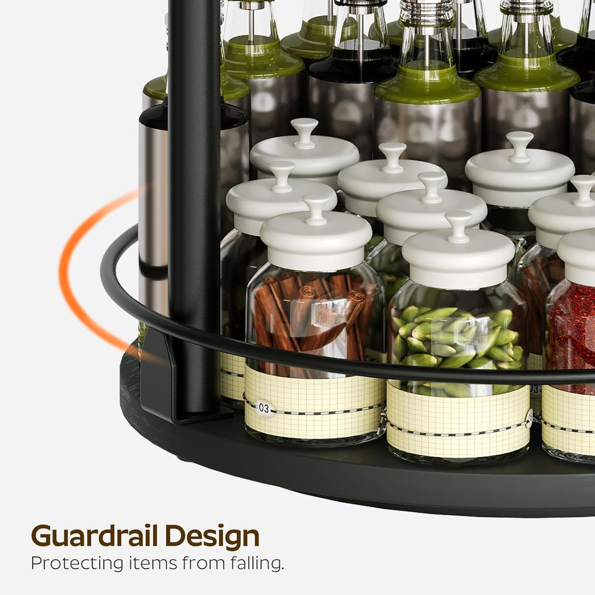 Lazy Susan Organizer, Rotating Spice Rack, 2 Tier Spice Turntable Organizer, Industrial Turntable Spice Holder, for Kitchen Countertop and Cabinet, Compact and Versatile, Rustic Brown SR22BR