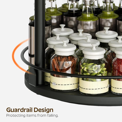 Lazy Susan Organizer, Rotating Spice Rack, 2 Tier Spice Turntable Organizer, Industrial Turntable Spice Holder, for Kitchen Countertop and Cabinet, Compact and Versatile, Rustic Brown SR22BR