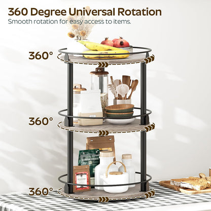 Lazy Susan Organizer, Rotating Spice Rack, 2 Tier Spice Turntable Organizer, Industrial Turntable Spice Holder, for Kitchen Countertop and Cabinet, Compact and Versatile, Rustic Brown SR22BR