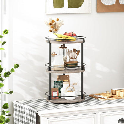 Lazy Susan Organizer, Rotating Spice Rack, 2 Tier Spice Turntable Organizer, Industrial Turntable Spice Holder, for Kitchen Countertop and Cabinet, Compact and Versatile, Rustic Brown SR22BR