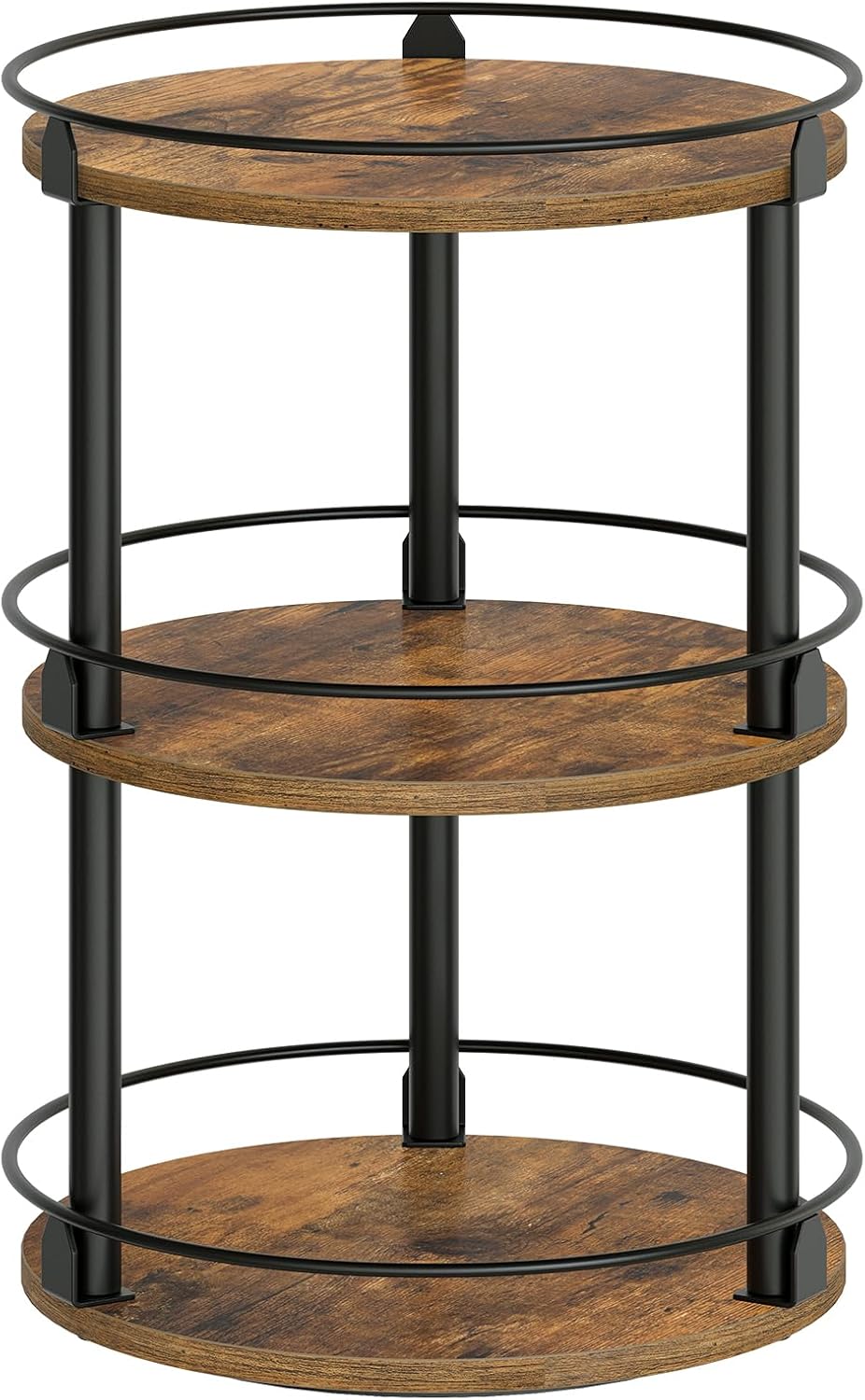 Lazy Susan Organizer, Rotating Spice Rack, 2 Tier Spice Turntable Organizer, Industrial Turntable Spice Holder, for Kitchen Countertop and Cabinet, Compact and Versatile, Rustic Brown SR22BR