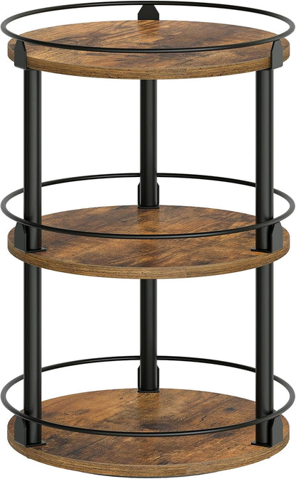 Lazy Susan Organizer, Rotating Spice Rack, 2 Tier Spice Turntable Organizer, Industrial Turntable Spice Holder, for Kitchen Countertop and Cabinet, Compact and Versatile, Rustic Brown SR22BR