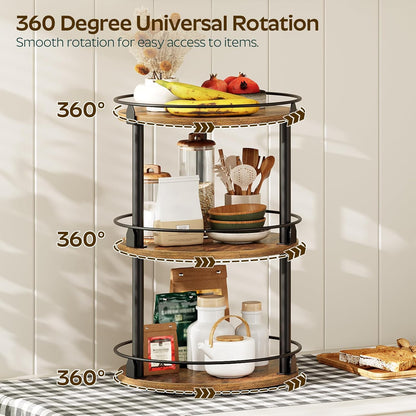 Lazy Susan Organizer, Rotating Spice Rack, 2 Tier Spice Turntable Organizer, Industrial Turntable Spice Holder, for Kitchen Countertop and Cabinet, Compact and Versatile, Rustic Brown SR22BR