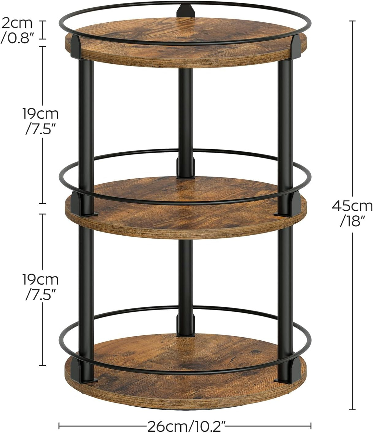 Lazy Susan Organizer, Rotating Spice Rack, 2 Tier Spice Turntable Organizer, Industrial Turntable Spice Holder, for Kitchen Countertop and Cabinet, Compact and Versatile, Rustic Brown SR22BR