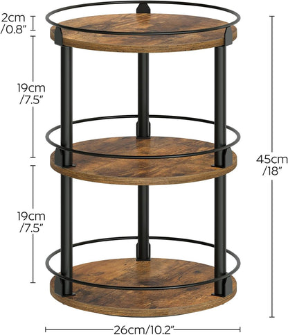 Lazy Susan Organizer, Rotating Spice Rack, 2 Tier Spice Turntable Organizer, Industrial Turntable Spice Holder, for Kitchen Countertop and Cabinet, Compact and Versatile, Rustic Brown SR22BR