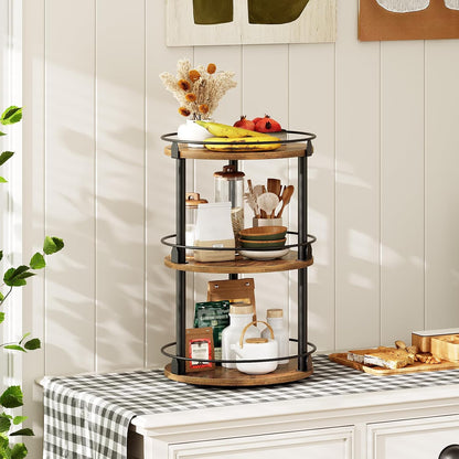 Lazy Susan Organizer, Rotating Spice Rack, 2 Tier Spice Turntable Organizer, Industrial Turntable Spice Holder, for Kitchen Countertop and Cabinet, Compact and Versatile, Rustic Brown SR22BR