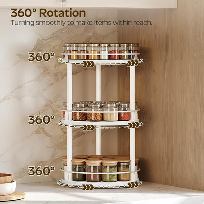 Lazy Susan Organizer, Rotating Spice Rack, 2 Tier Spice Turntable Organizer, Industrial Turntable Spice Holder, for Kitchen Countertop and Cabinet, Compact and Versatile, Rustic Brown SR22BR