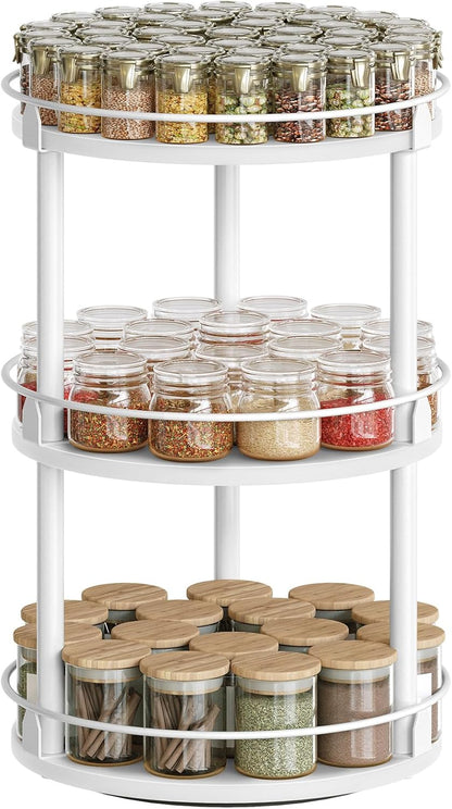 Lazy Susan Organizer, Rotating Spice Rack, 2 Tier Spice Turntable Organizer, Industrial Turntable Spice Holder, for Kitchen Countertop and Cabinet, Compact and Versatile, Rustic Brown SR22BR