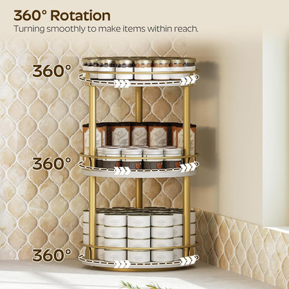 Lazy Susan Organizer, Rotating Spice Rack, 2 Tier Spice Turntable Organizer, Industrial Turntable Spice Holder, for Kitchen Countertop and Cabinet, Compact and Versatile, Rustic Brown SR22BR