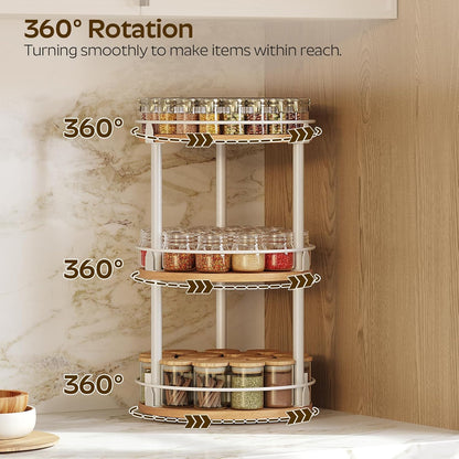 Lazy Susan Organizer, Rotating Spice Rack, 2 Tier Spice Turntable Organizer, Industrial Turntable Spice Holder, for Kitchen Countertop and Cabinet, Compact and Versatile, Rustic Brown SR22BR