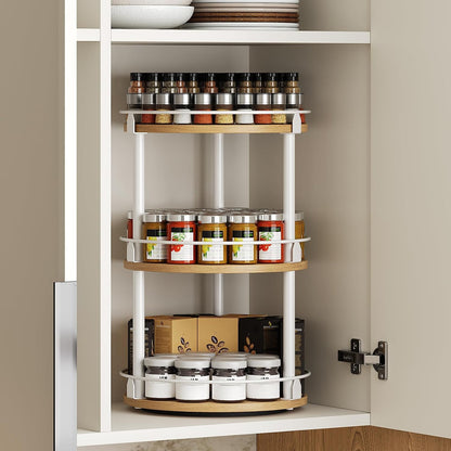 Lazy Susan Organizer, Rotating Spice Rack, 2 Tier Spice Turntable Organizer, Industrial Turntable Spice Holder, for Kitchen Countertop and Cabinet, Compact and Versatile, Rustic Brown SR22BR