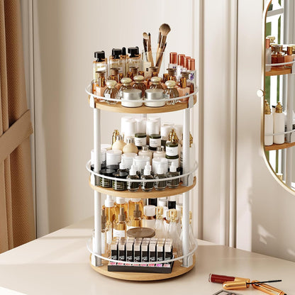 Lazy Susan Organizer, Rotating Spice Rack, 2 Tier Spice Turntable Organizer, Industrial Turntable Spice Holder, for Kitchen Countertop and Cabinet, Compact and Versatile, Rustic Brown SR22BR