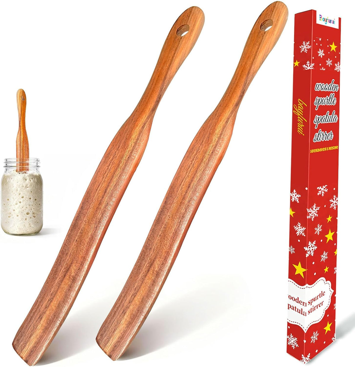 Upgraded Handle Wood Spurtle Spatula for Sourdough Starter