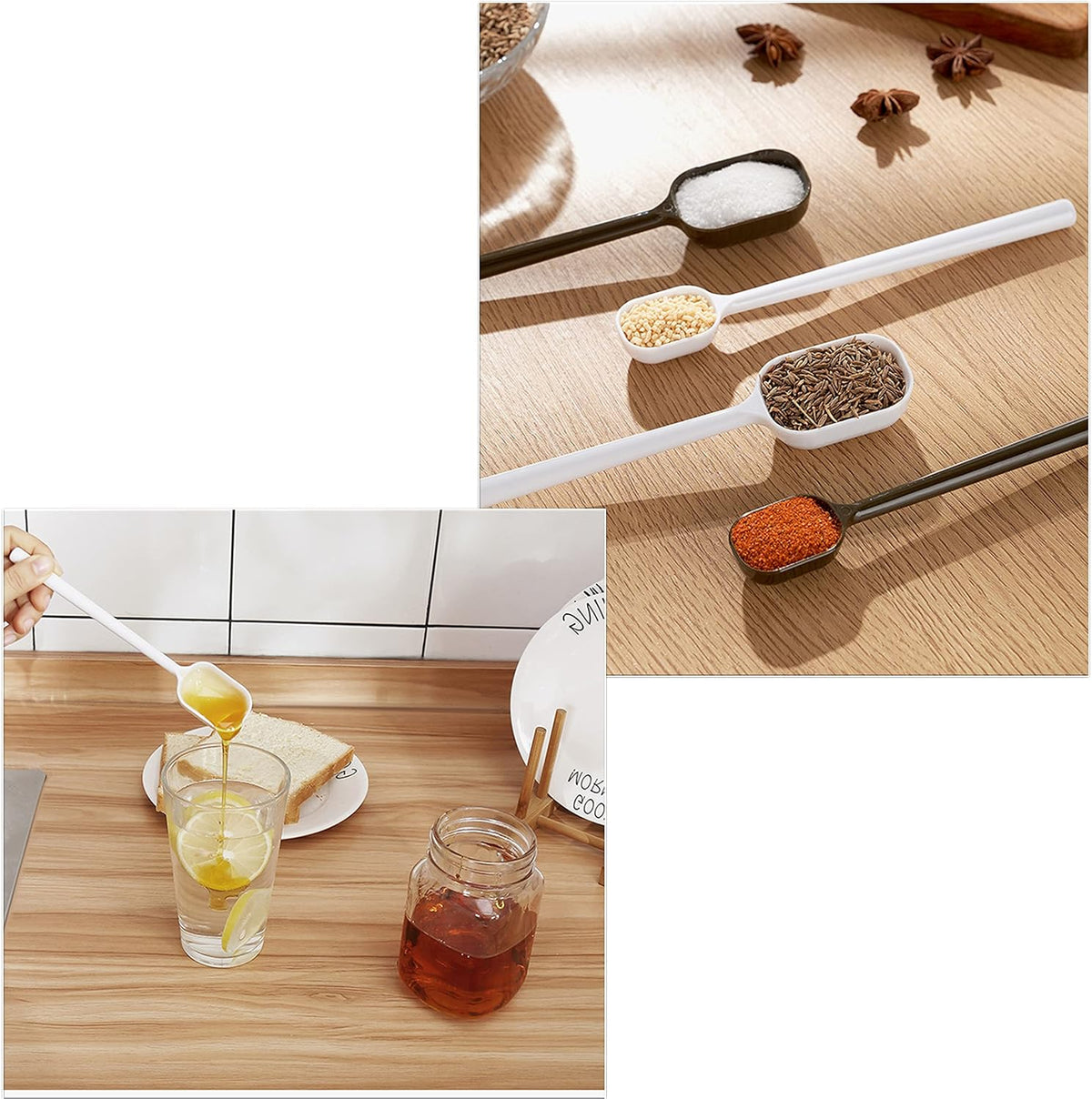 4-Pcs Long Handle Scoop Measuring Spoons, Work Well for Deep Jars
