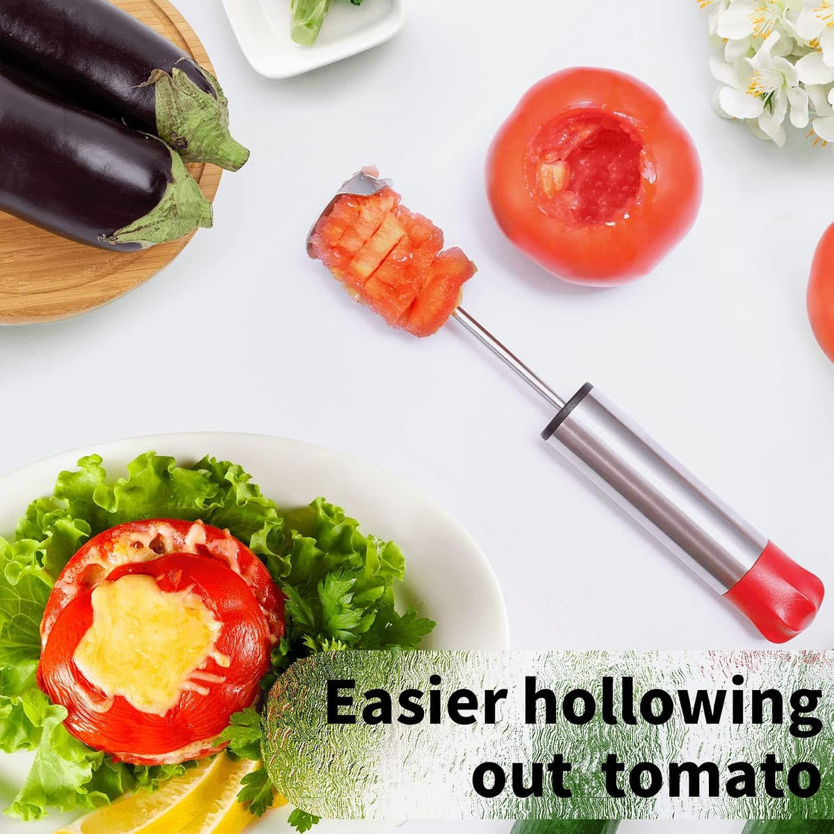 Newness Multi-Purpose Veggie Drill with Sharp Blade and Ergonomic Anti-Slip Handle, 4 Sizes for Coring and Hollowing out Zucchini, Potatoes, Carrot