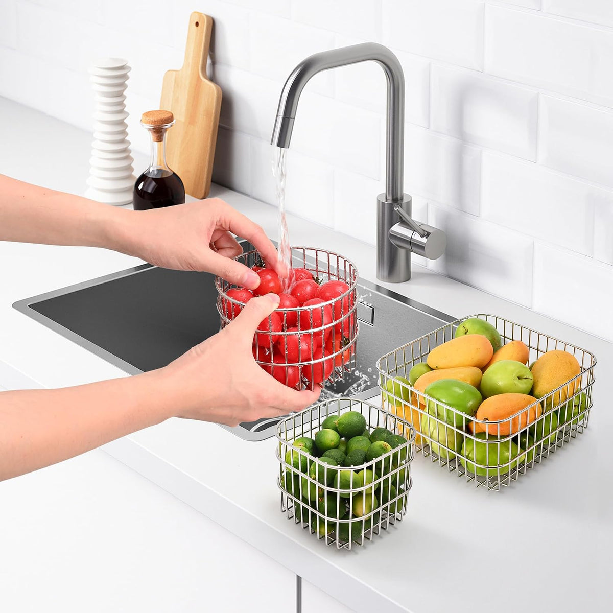 304SS Fruit Basket 1.5L Kitchen Storage Colander Produce Holder