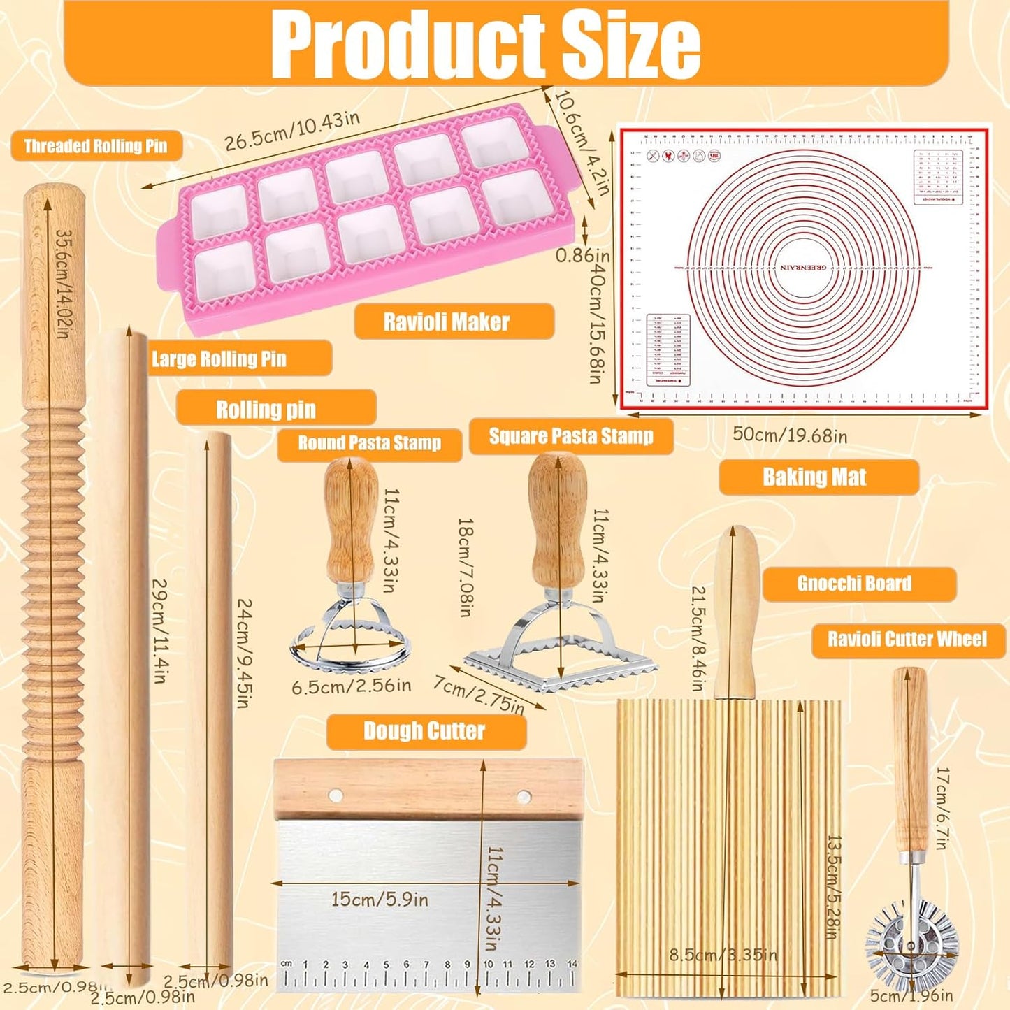 Pasta Making Tools Set, 10 Pcs Pasta Kit with Ravioli Mold & Gnocchi Board | Includes Rolling Pins, Dough Cutter & Pastry Wheel for Homemade Ravioli, Gnocchi, Dumplings and Pasta Lovers